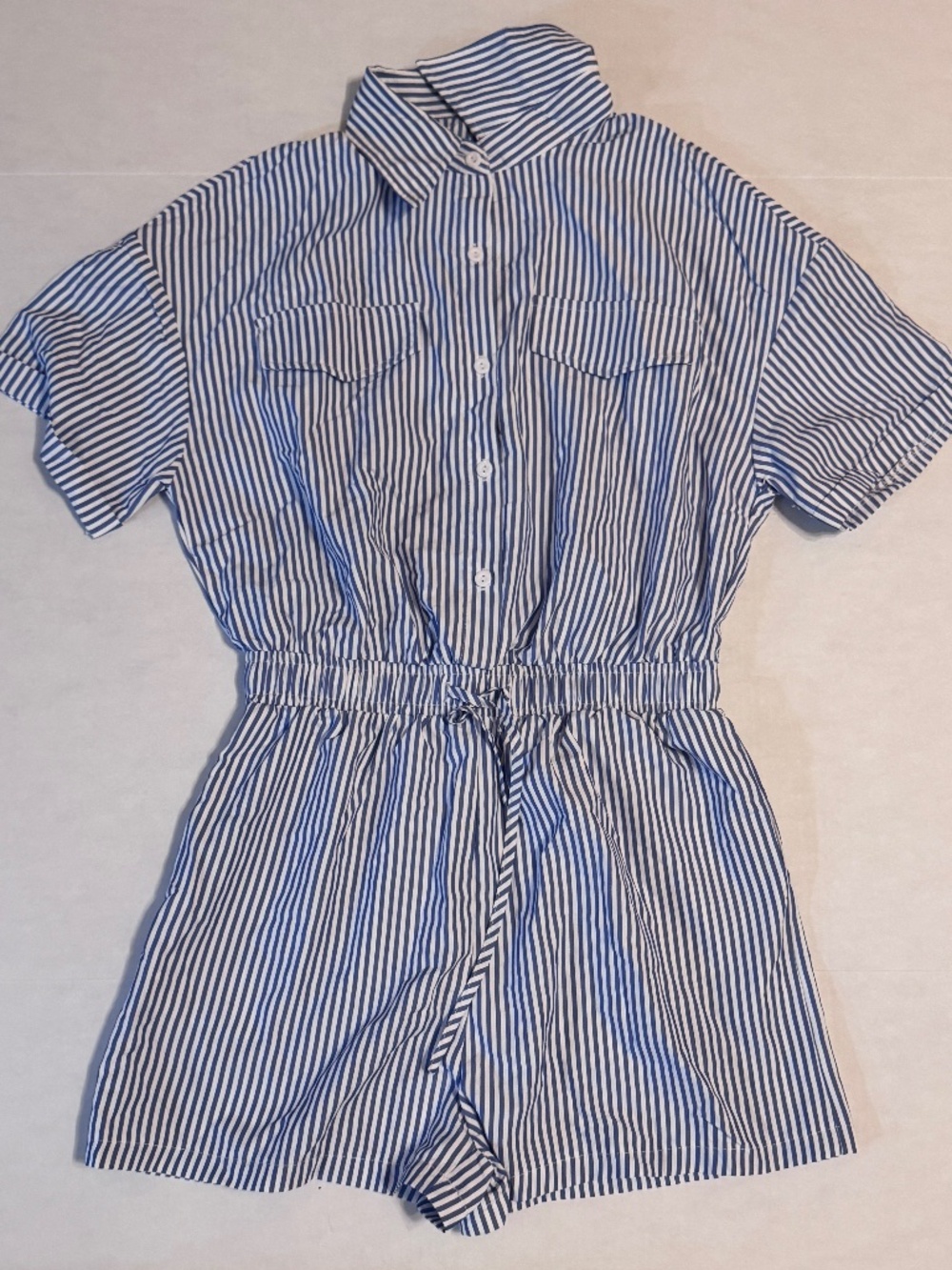 Women's Shein Blue / White Romper Medium Spring Summer Classic Casual Comfort